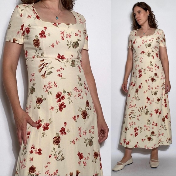 Vintage Dresses & Skirts - Vintage 1990s EMPIRE WAIST Floral Maxi Dress -- Size 8
